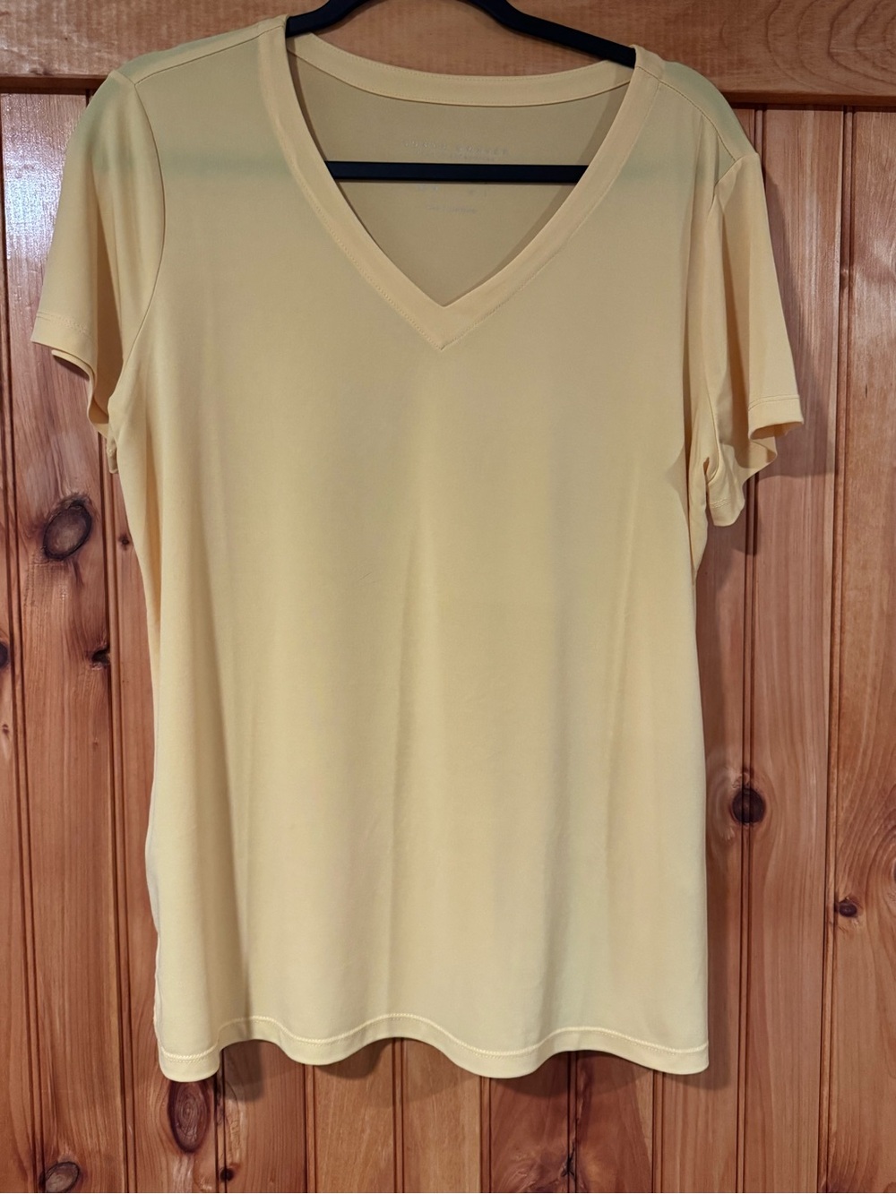 Susan Graver Pale Yellow V-Neck Short Sleeve Top